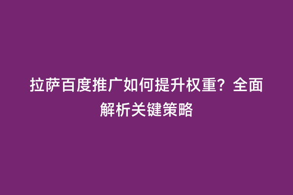 拉萨百度推广如何提升权重？全面解析关键策略