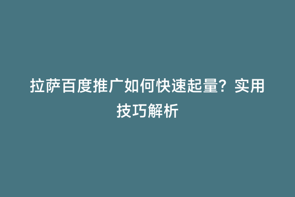 拉萨百度推广如何快速起量？实用技巧解析