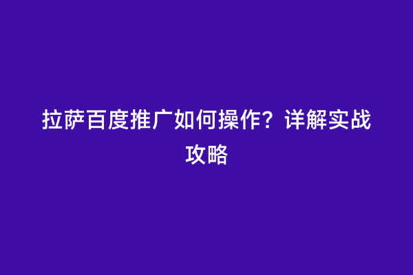 拉萨百度推广如何操作？详解实战攻略
