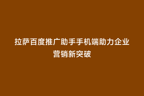 拉萨百度推广助手手机端助力企业营销新突破