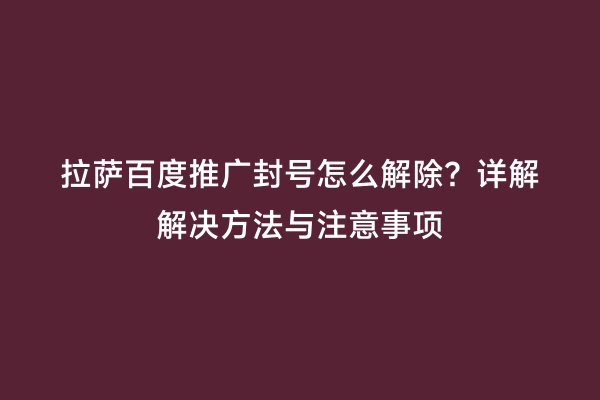 拉萨百度推广封号怎么解除？详解解决方法与注意事项