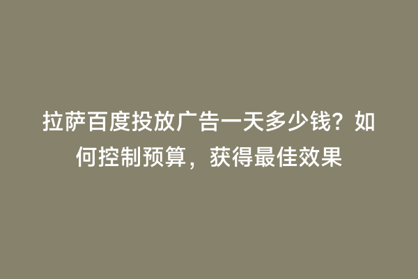 拉萨百度投放广告一天多少钱？如何控制预算，获得最佳效果