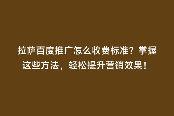 拉萨百度推广怎么收费标准？掌握这些方法，轻松提升营销效果！