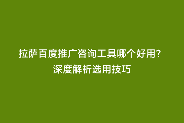 拉萨百度推广咨询工具哪个好用？深度解析选用技巧