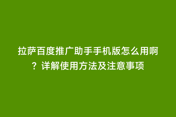 拉萨百度推广助手手机版怎么用啊？详解使用方法及注意事项