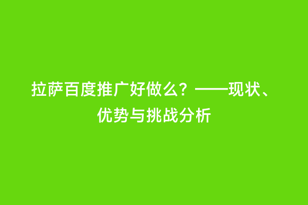 拉萨百度推广好做么？——现状、优势与挑战分析