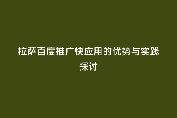 拉萨百度推广快应用的优势与实践探讨