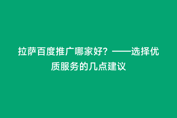 拉萨百度推广哪家好？——选择优质服务的几点建议