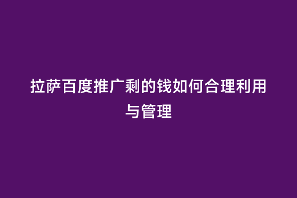 拉萨百度推广剩的钱如何合理利用与管理