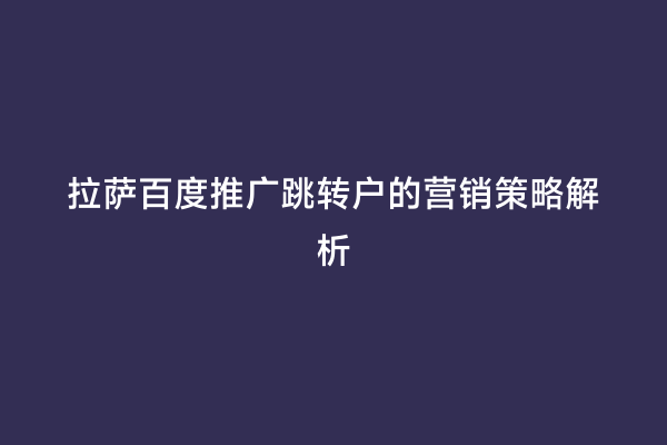 拉萨百度推广跳转户的营销策略解析