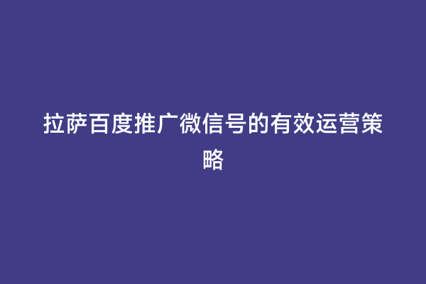 拉萨百度推广微信号的有效运营策略