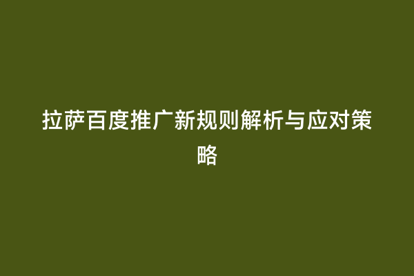 拉萨百度推广新规则解析与应对策略