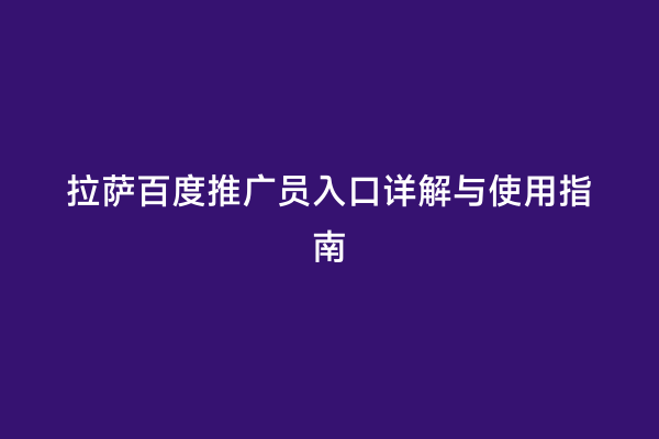 拉萨百度推广员入口详解与使用指南