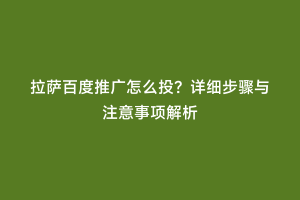 拉萨百度推广怎么投？详细步骤与注意事项解析