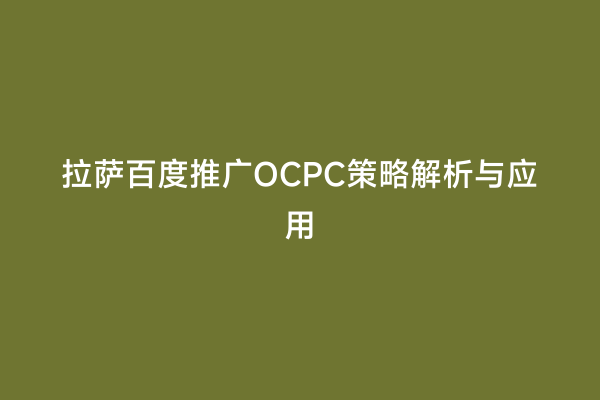 拉萨百度推广OCPC策略解析与应用
