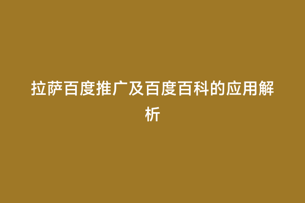 拉萨百度推广及百度百科的应用解析