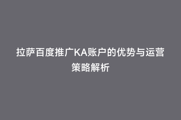 拉萨百度推广KA账户的优势与运营策略解析