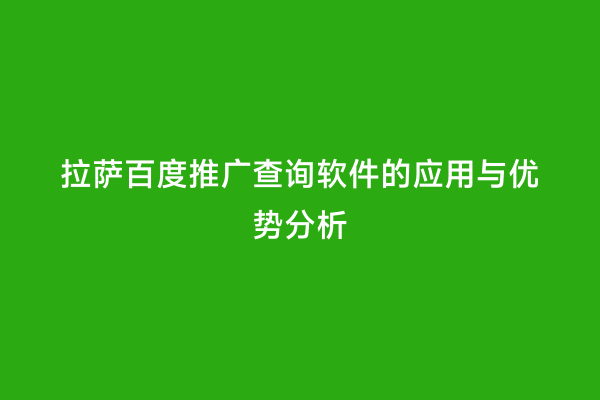 拉萨百度推广查询软件的应用与优势分析