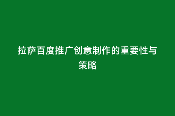 拉萨百度推广创意制作的重要性与策略