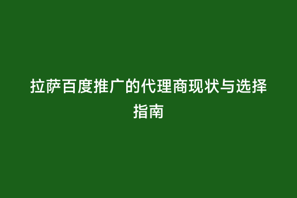 拉萨百度推广的代理商现状与选择指南