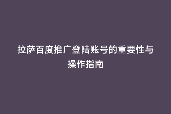 拉萨百度推广登陆账号的重要性与操作指南