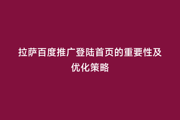 拉萨百度推广登陆首页的重要性及优化策略