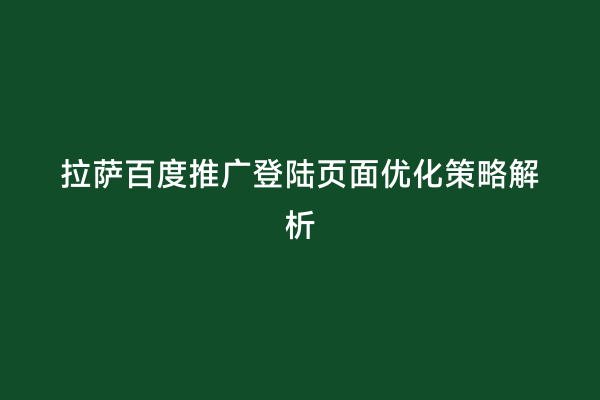 拉萨百度推广登陆页面优化策略解析