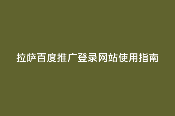 拉萨百度推广登录网站使用指南