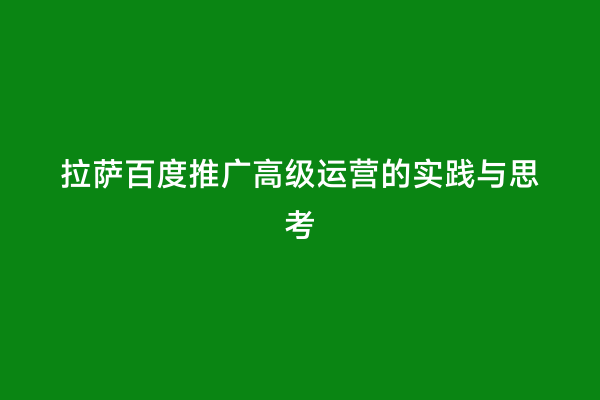 拉萨百度推广高级运营的实践与思考