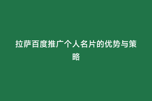拉萨百度推广个人名片的优势与策略
