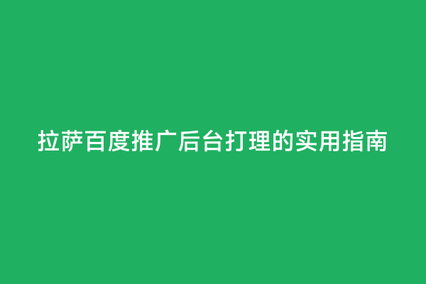 拉萨百度推广后台打理的实用指南