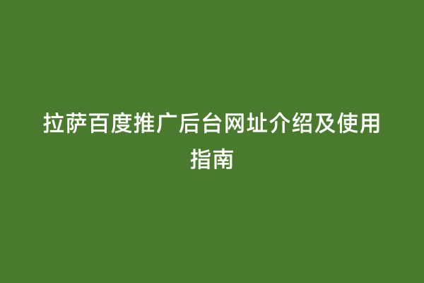 拉萨百度推广后台网址介绍及使用指南