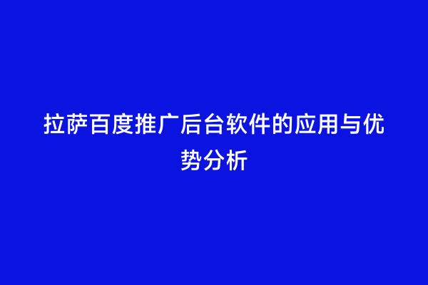拉萨百度推广后台软件的应用与优势分析
