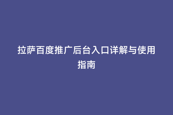 拉萨百度推广后台入口详解与使用指南