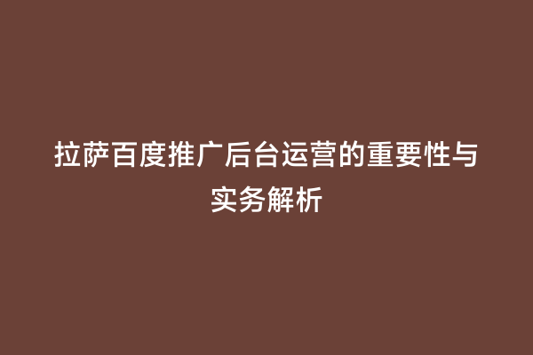 拉萨百度推广后台运营的重要性与实务解析