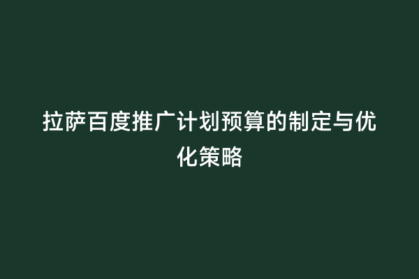 拉萨百度推广计划预算的制定与优化策略