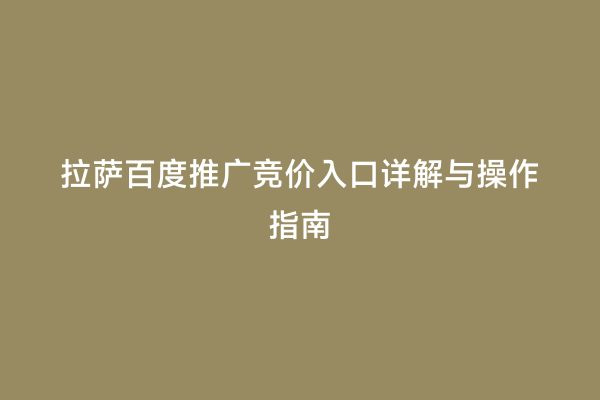 拉萨百度推广竞价入口详解与操作指南