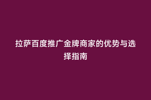 拉萨百度推广金牌商家的优势与选择指南