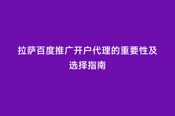拉萨百度推广开户代理的重要性及选择指南