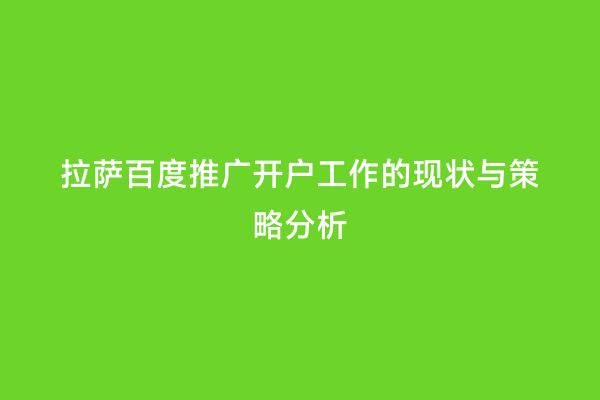 拉萨百度推广开户工作的现状与策略分析