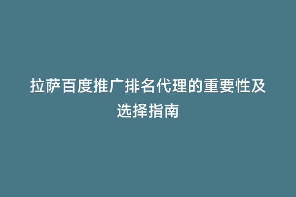 拉萨百度推广排名代理的重要性及选择指南