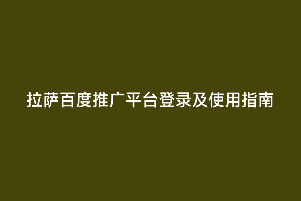 拉萨百度推广平台登录及使用指南