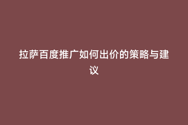 拉萨百度推广如何出价的策略与建议