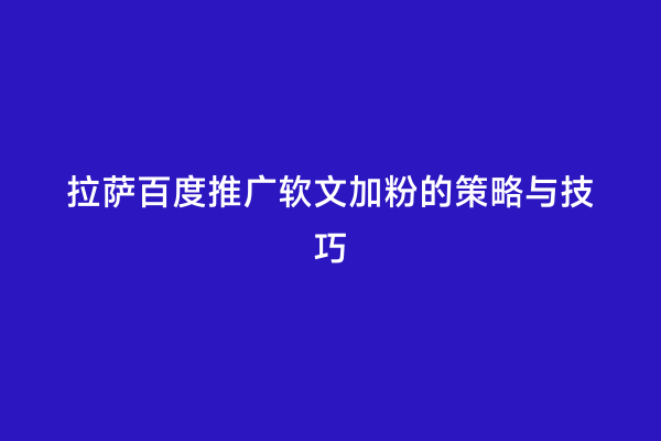 拉萨百度推广软文加粉的策略与技巧