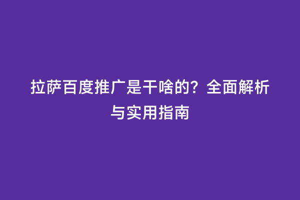 拉萨百度推广是干啥的？全面解析与实用指南