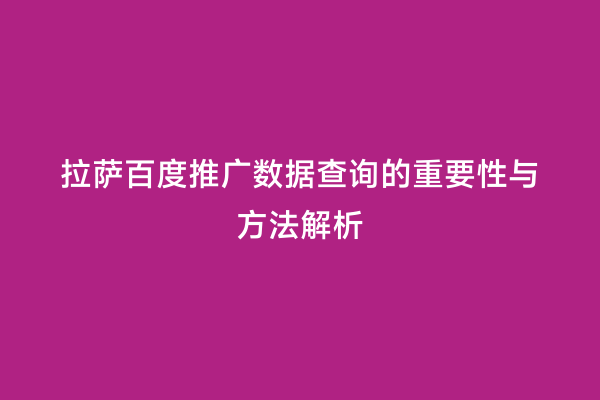 拉萨百度推广数据查询的重要性与方法解析