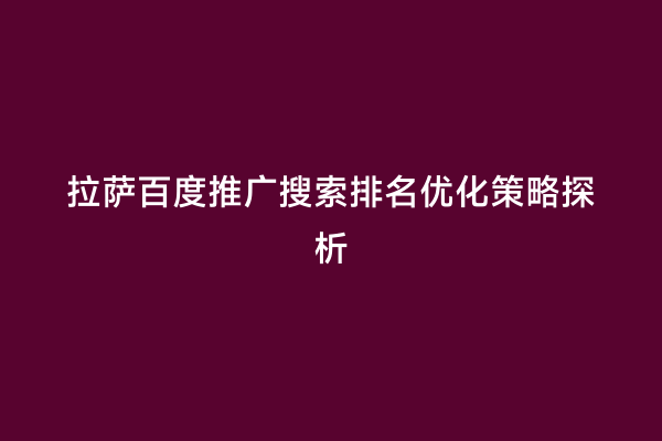 拉萨百度推广搜索排名优化策略探析