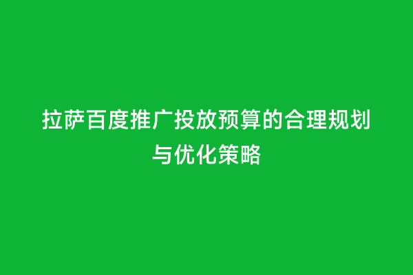 拉萨百度推广投放预算的合理规划与优化策略