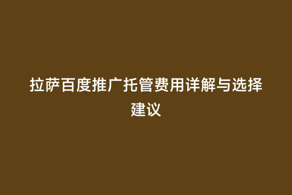 拉萨百度推广托管费用详解与选择建议