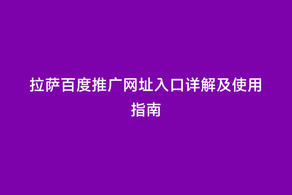 拉萨百度推广网址入口详解及使用指南